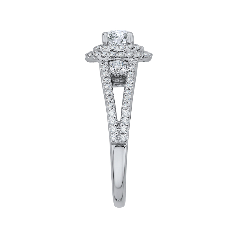 Split Shank Round Diamond Double Halo Engagement Ring in 14K White Gold