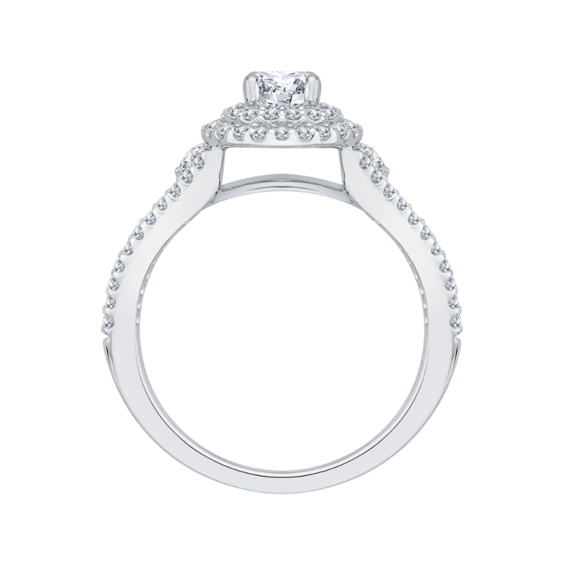 Split Shank Round Diamond Double Halo Engagement Ring in 14K White Gold
