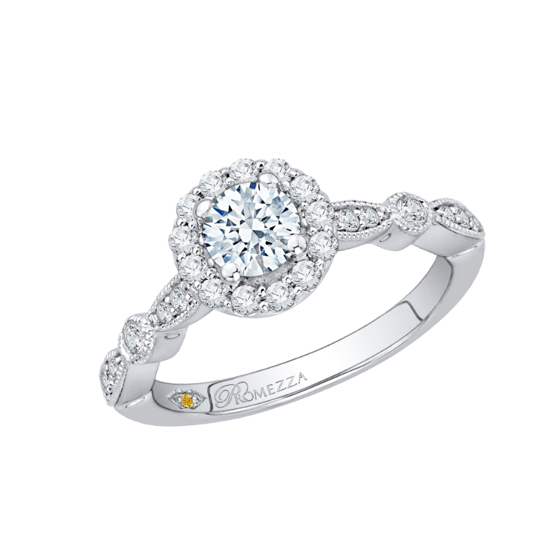 Diamond Halo Engagement Ring in 14K White Gold