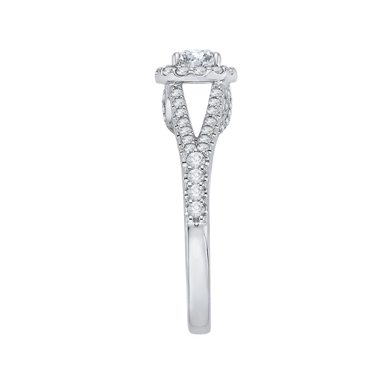 Split Shank Round Diamond Halo Engagement Ring in 14K White Gold