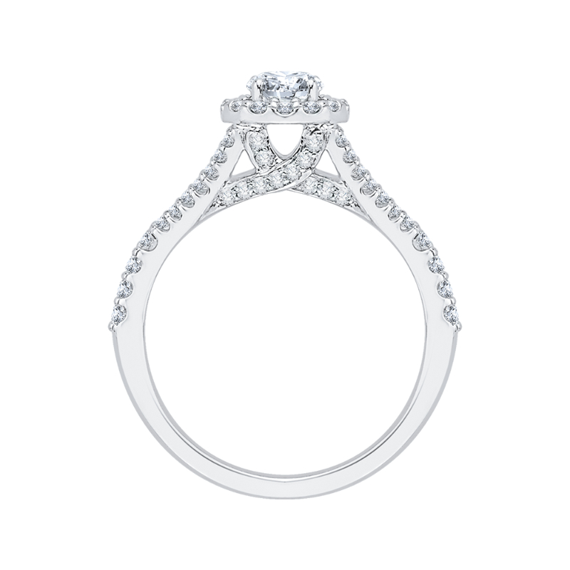 Split Shank Round Diamond Halo Engagement Ring in 14K White Gold