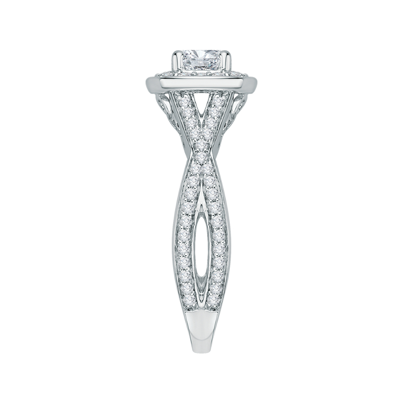 Split Shank Round Diamond Halo Engagement Ring in 14K White Gold