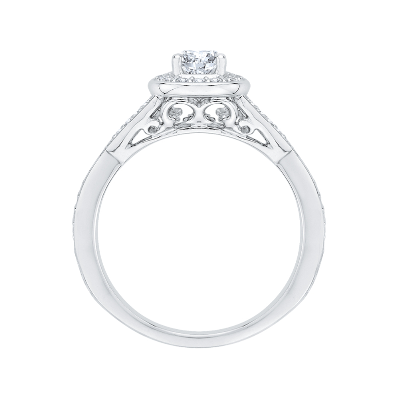Split Shank Round Diamond Halo Engagement Ring in 14K White Gold