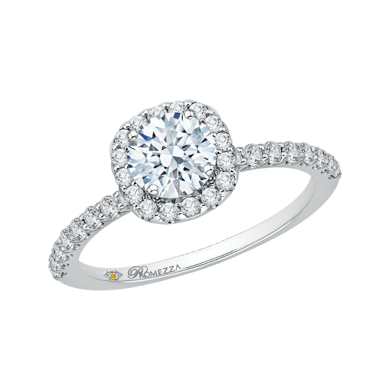 Round Diamond Halo Engagement Ring in 14K White Gold