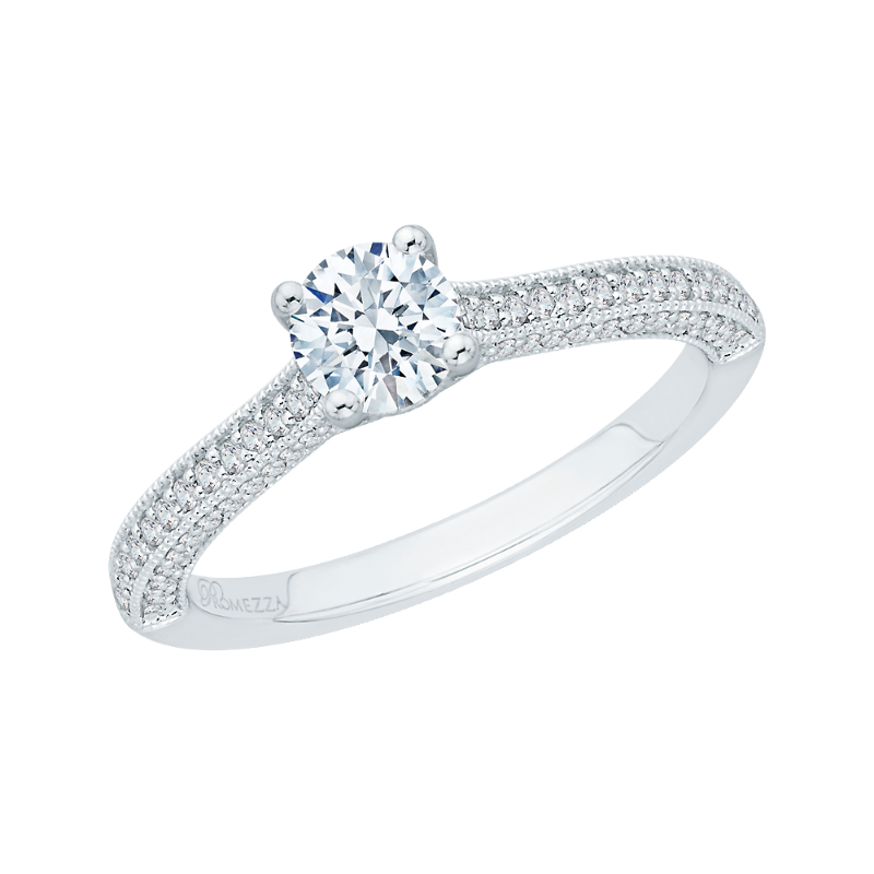 Diamond Cathedral Style Engagement Ring In 14K White Gold