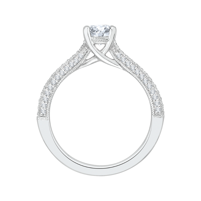 Diamond Cathedral Style Engagement Ring In 14K White Gold