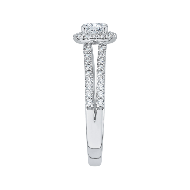 Split Shank Round Diamond Halo Engagement Ring in 14K White Gold