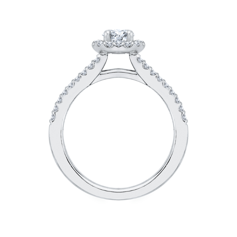 Split Shank Round Diamond Halo Engagement Ring in 14K White Gold