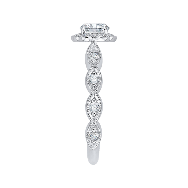 Round Diamond Floral Halo Engagement Ring in 14K White Gold