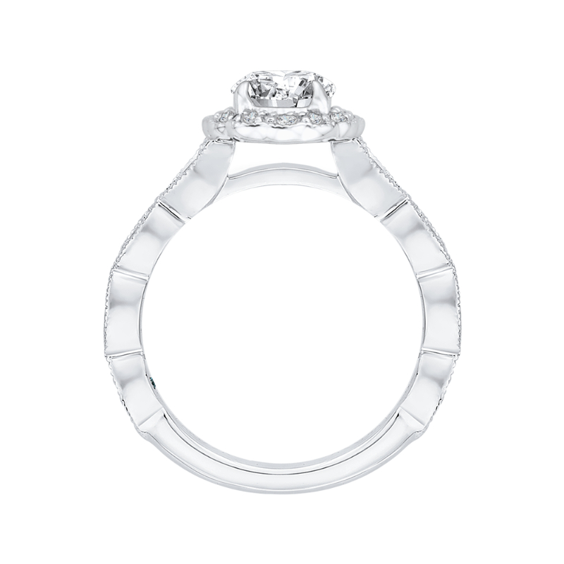 Round Diamond Floral Halo Engagement Ring in 14K White Gold