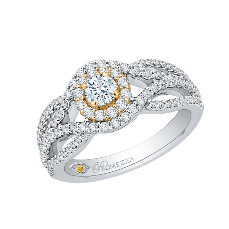 Round Diamond Halo Engagement Ring in 14K Two Tone Gold