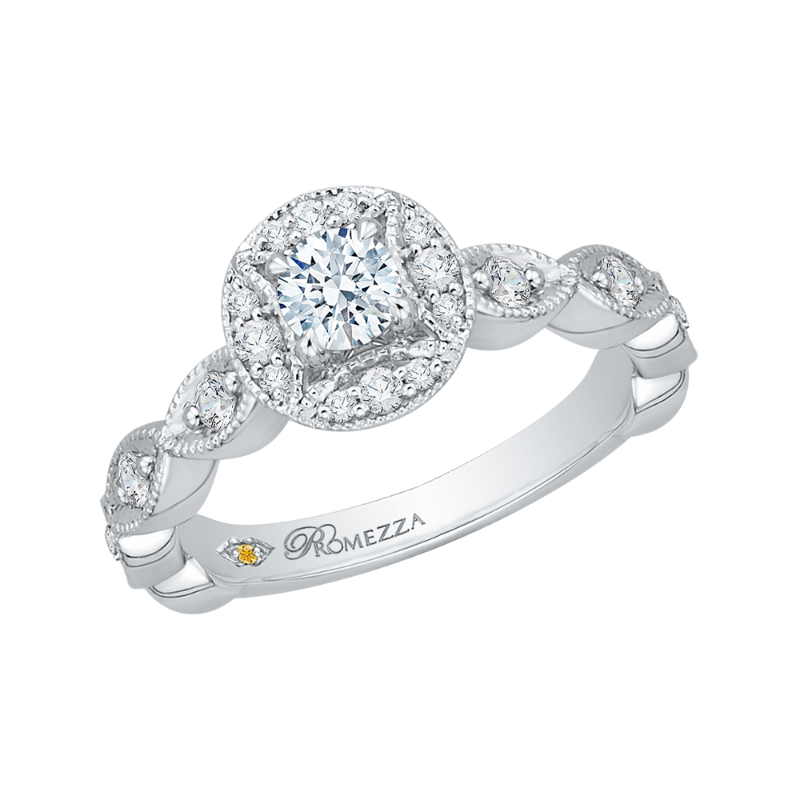 Diamond Halo Engagement Ring in 14K White Gold