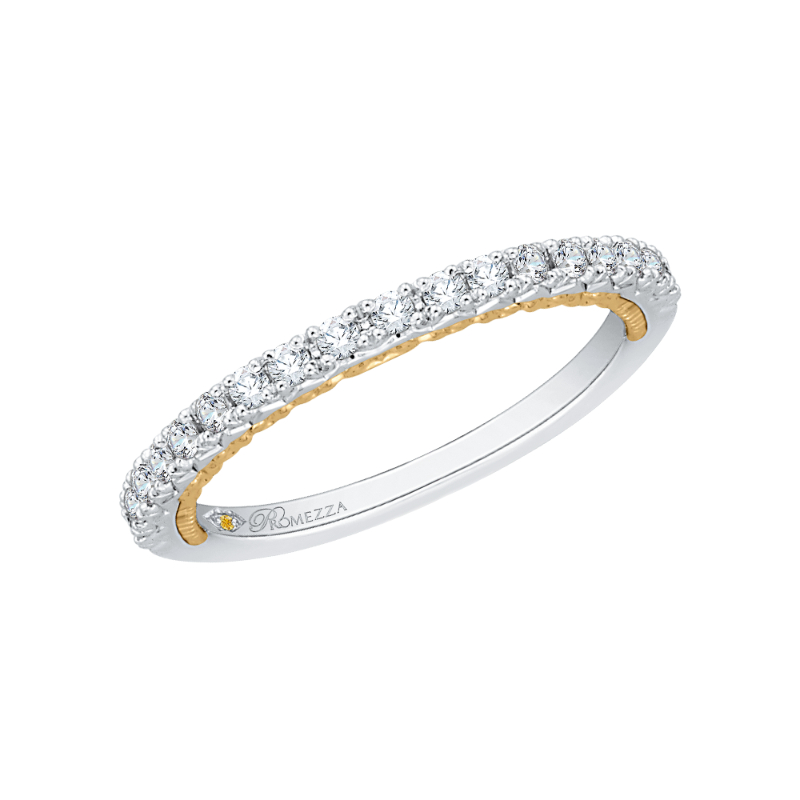 Round Diamond Half-Eternity Wedding Band in 14K Two Tone Gold