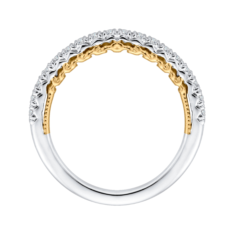 Round Diamond Half-Eternity Wedding Band in 14K Two Tone Gold