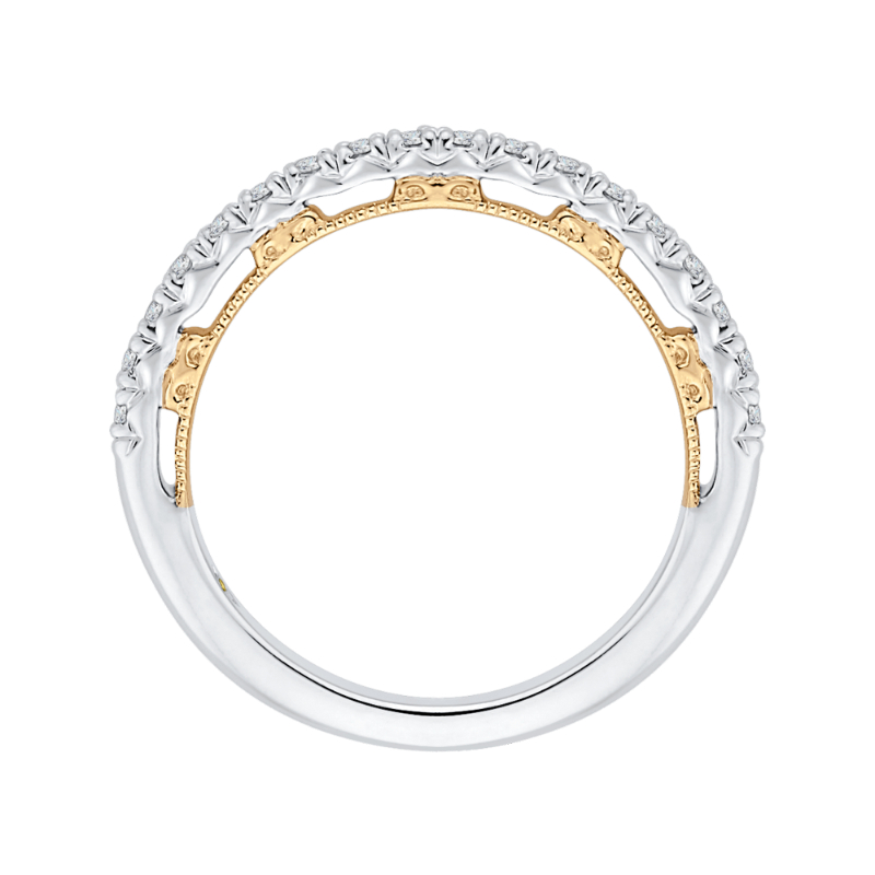 Round Diamond Half-Eternity Wedding Band in 14K Two Tone Gold