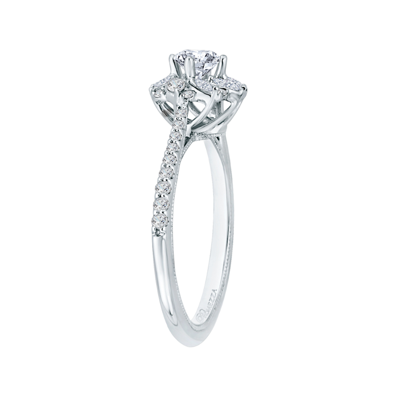 Diamond Floral Halo Engagement Ring in 14K White Gold