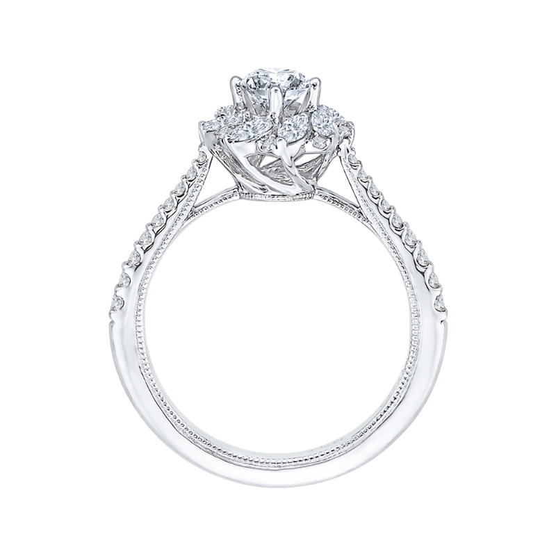 Diamond Floral Halo Engagement Ring in 14K White Gold