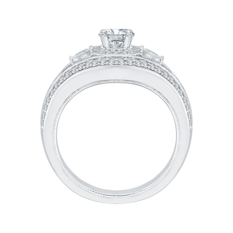 Split Shank Round Diamond Halo Engagement Ring in 14K White Gold