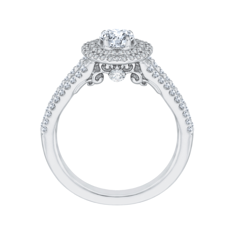Round Diamond Double Halo Engagement Ring with Spit Shank in 14K White Gold