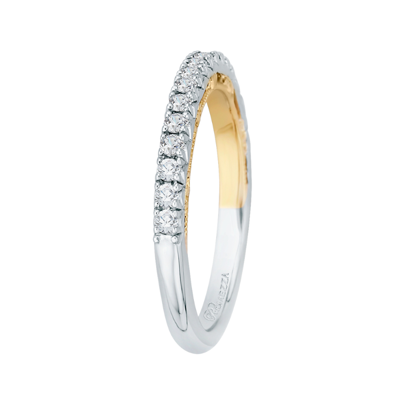 Round Diamond Half-Eternity Wedding Band in 14K Two Tone Gold