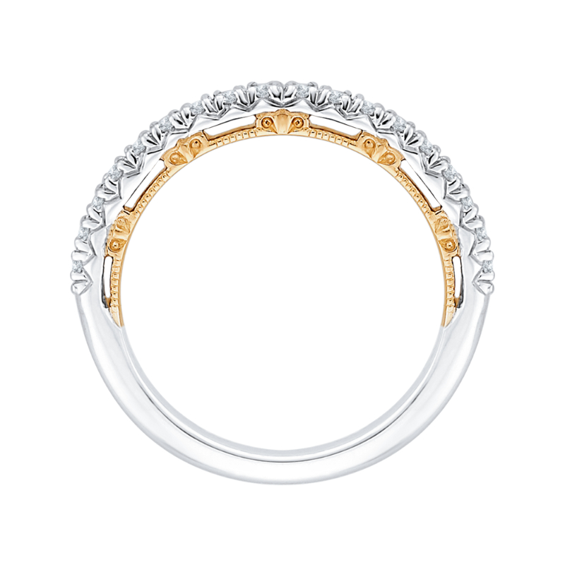 Round Diamond Half-Eternity Wedding Band in 14K Two Tone Gold