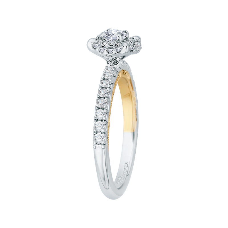 Round Diamond Double Halo Engagement Ring in 14K Two Tone Gold