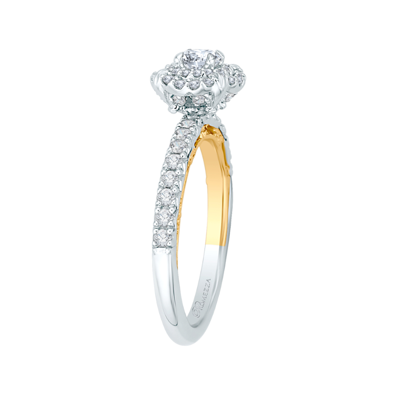 Round Diamond Double Halo Engagement Ring in 14K Two Tone Gold