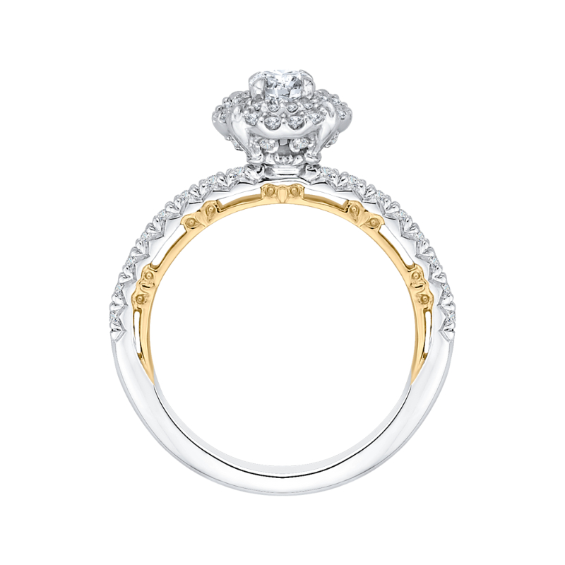 Round Diamond Double Halo Engagement Ring in 14K Two Tone Gold