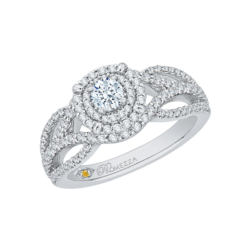 Round Diamond Double Halo Engagement Ring in 14K White Gold