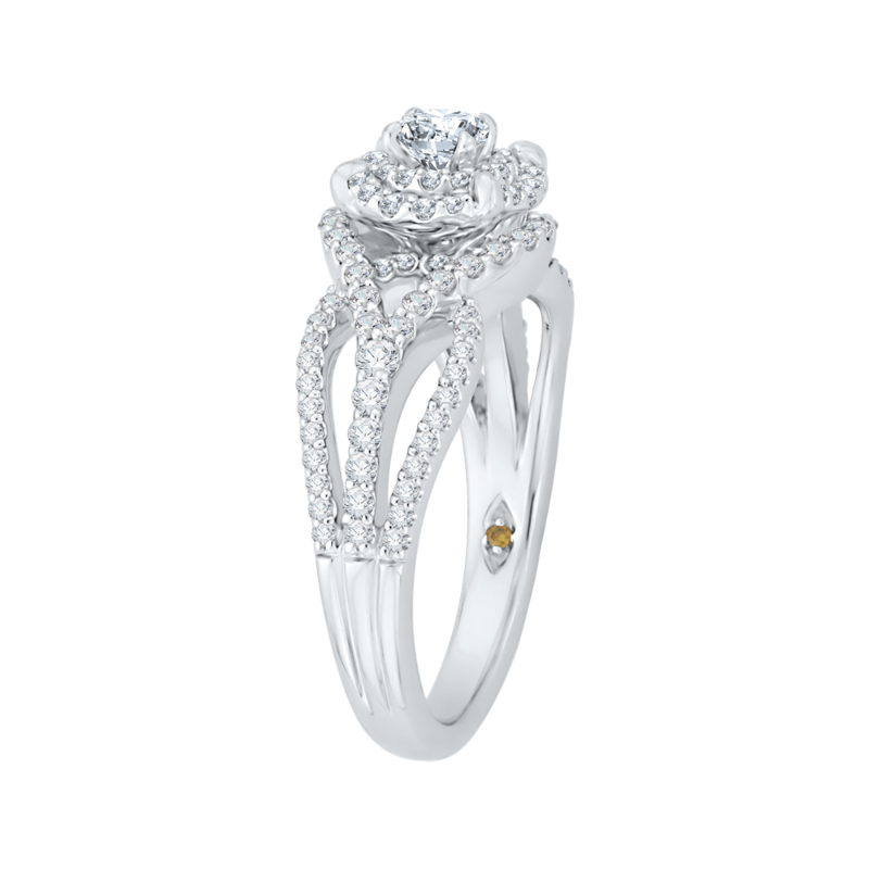Round Diamond Double Halo Engagement Ring in 14K White Gold