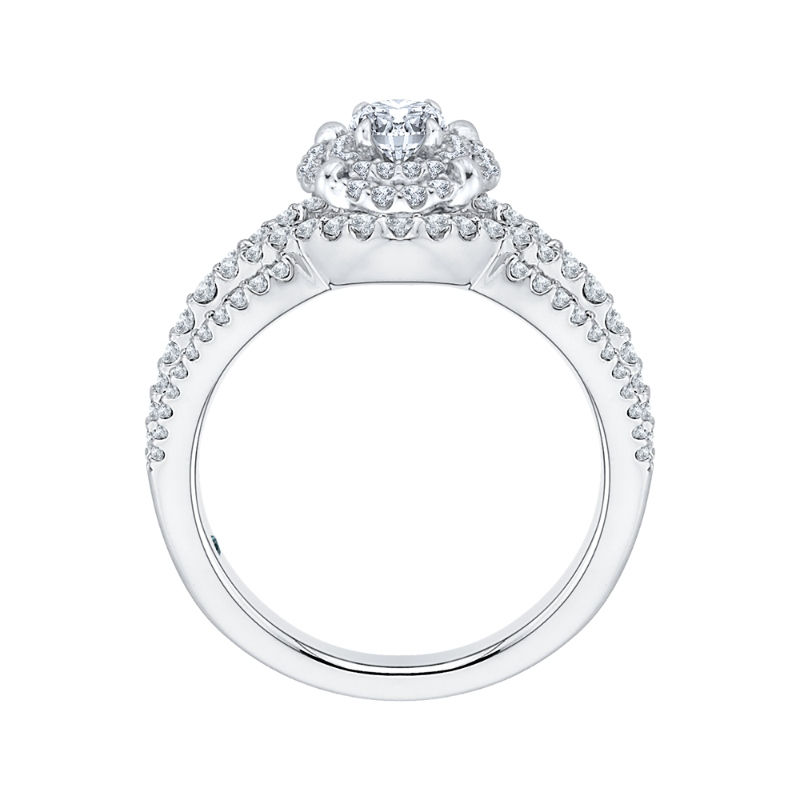 Round Diamond Double Halo Engagement Ring in 14K White Gold