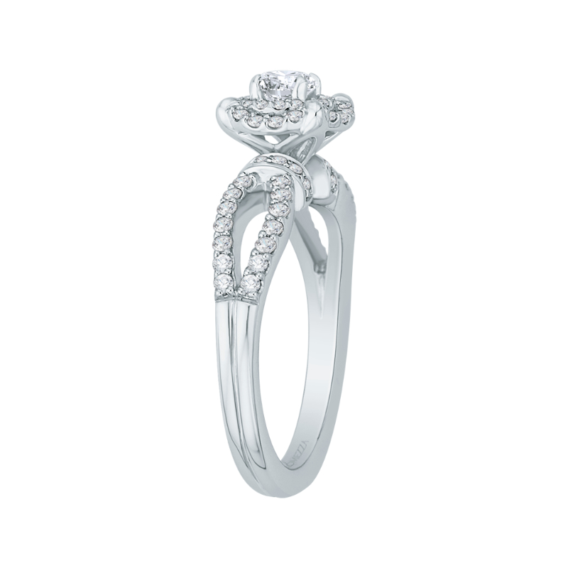 Split Shank Round Diamond Double Halo Engagement Ring in 14K White Gold