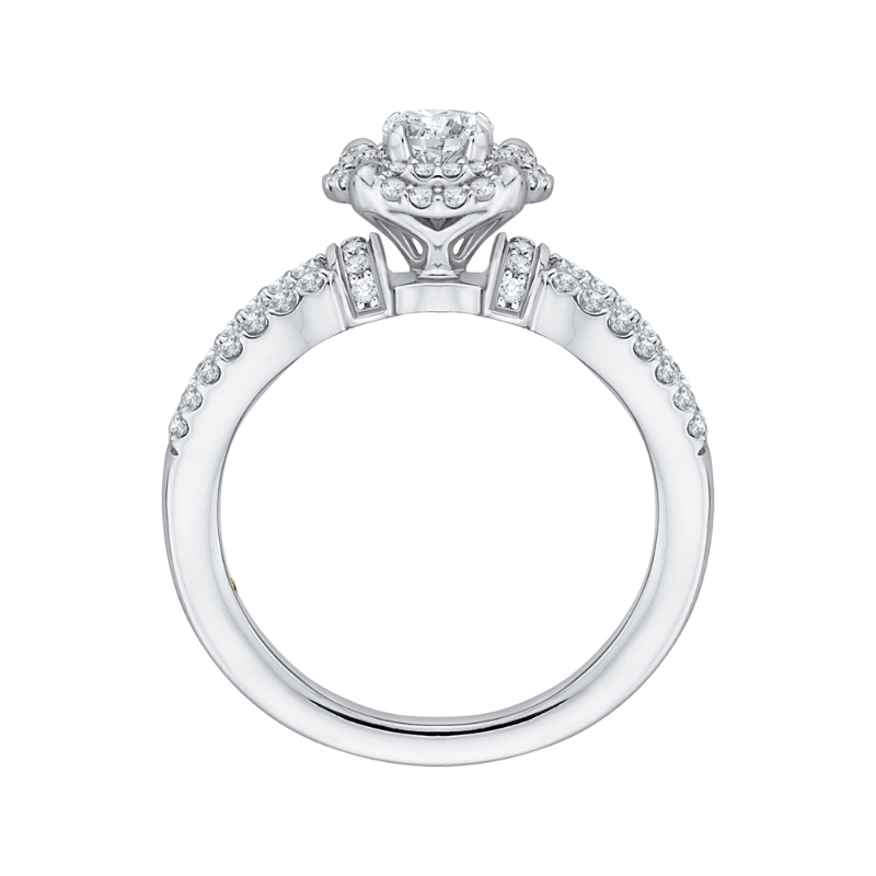 Split Shank Round Diamond Double Halo Engagement Ring in 14K White Gold