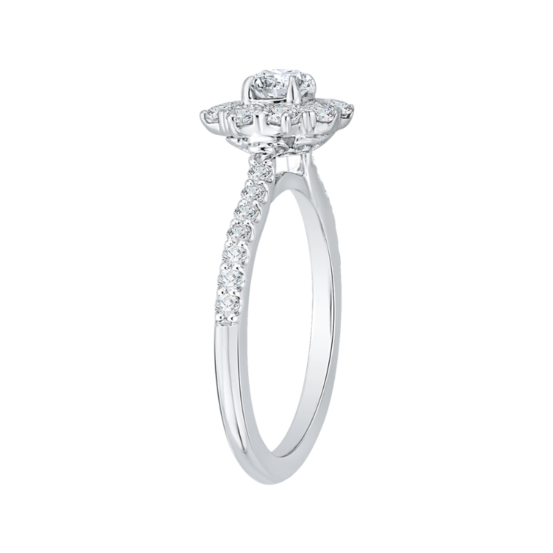 Diamond Floral Halo Engagement Ring in 14K White Gold