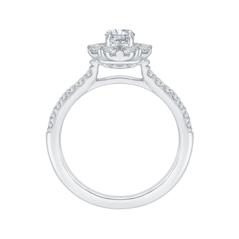 Diamond Floral Halo Engagement Ring in 14K White Gold