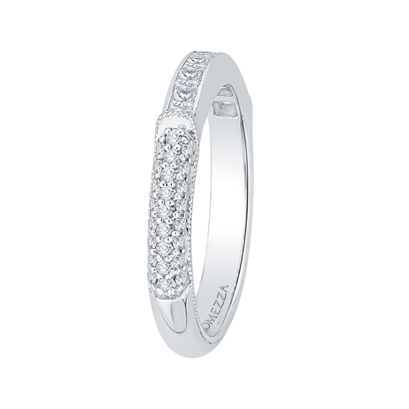 Round and Princess Cut Diamond Wedding Band in 14K White Gold