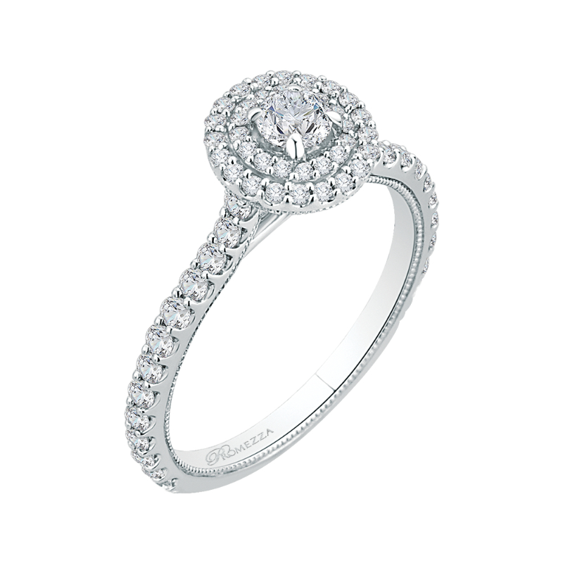 Round Diamond Double Halo Engagement Ring in 14K White Gold