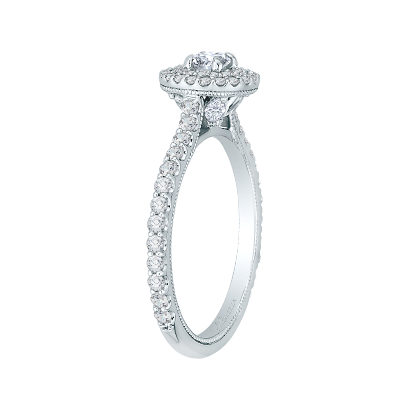 Round Diamond Double Halo Engagement Ring in 14K White Gold