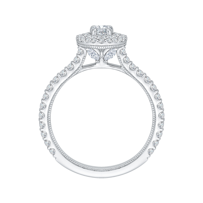 Round Diamond Double Halo Engagement Ring in 14K White Gold