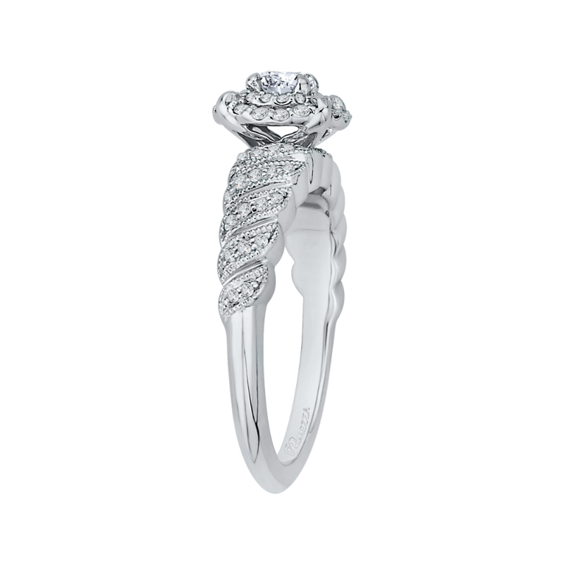 Round Diamond Double Halo Floral Engagement Ring in 14K White Gold