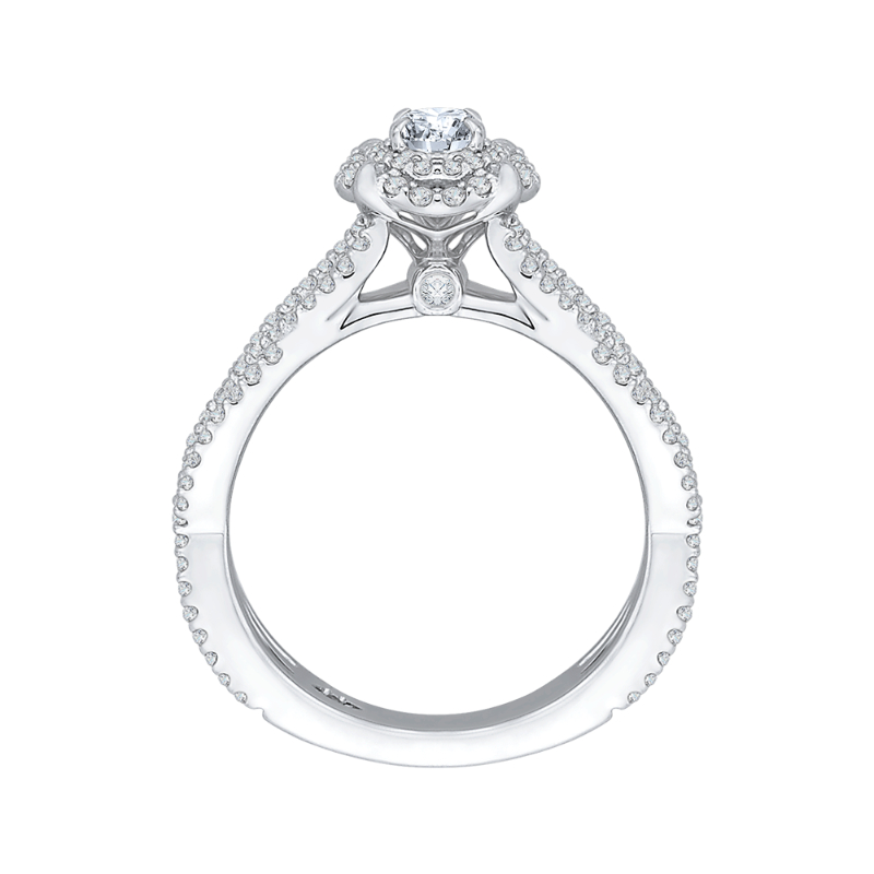 Split Shank Round Diamond Halo Engagement Ring in 14K White Gold