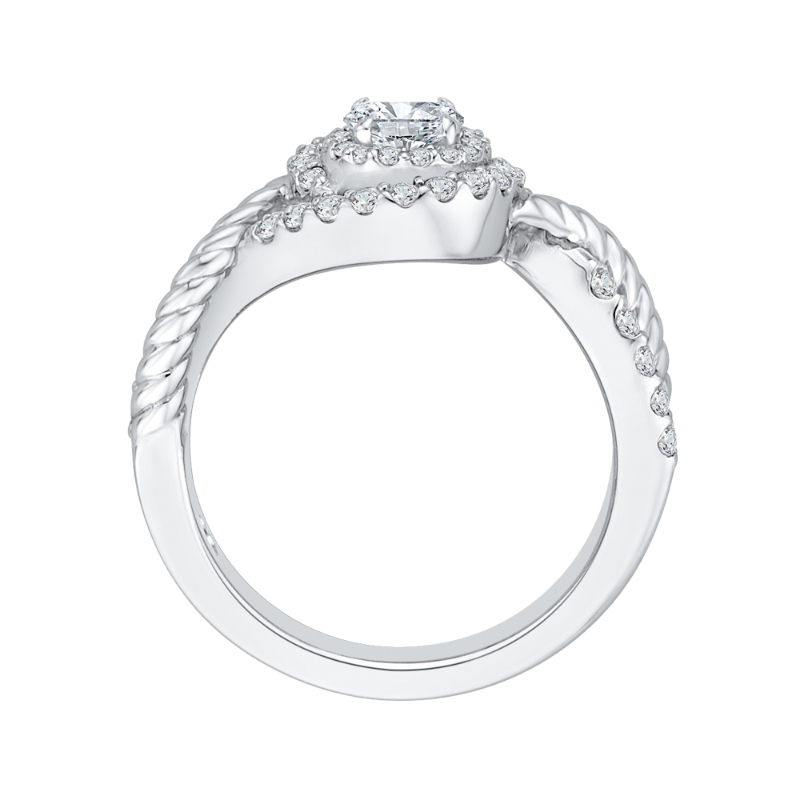 Round Diamond Criss-Cross Halo Engagement Ring in 14K White Gold