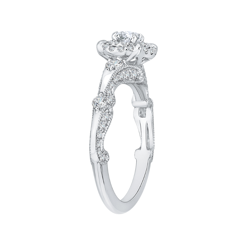 Round Diamond Double Halo Vintage Engagement Ring in 14K White Gold
