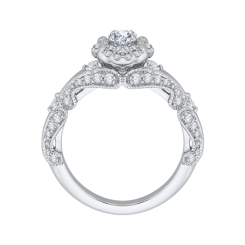 Round Diamond Double Halo Vintage Engagement Ring in 14K White Gold