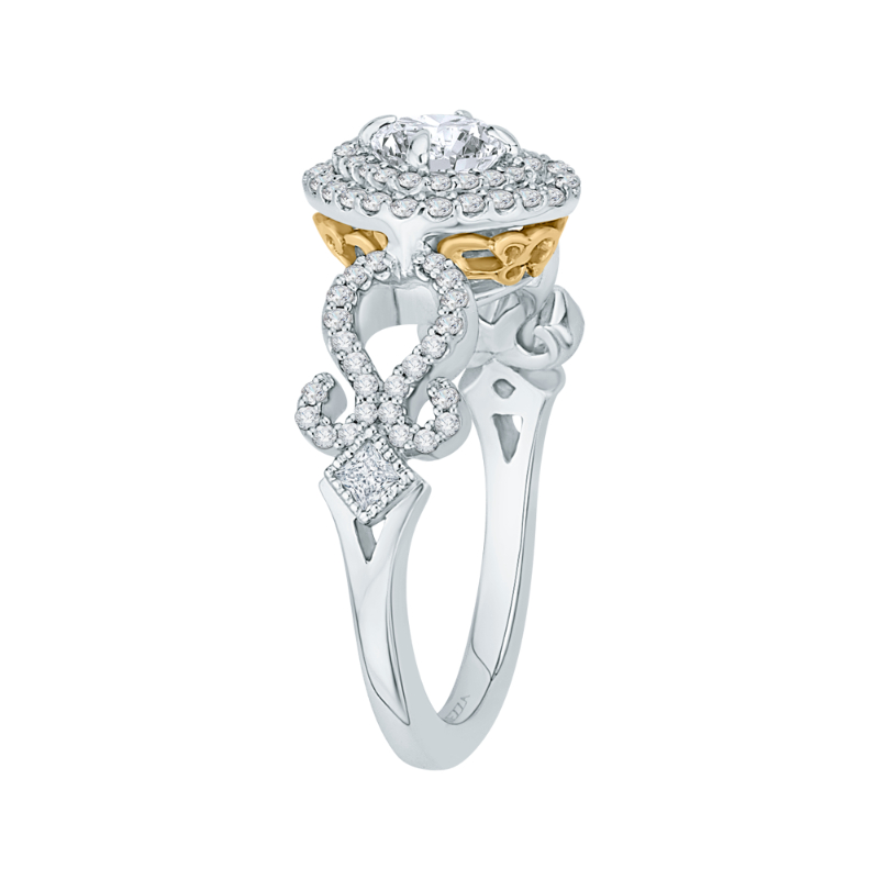 Round Diamond Double Halo Engagement Ring in 14K Two Tone Gold
