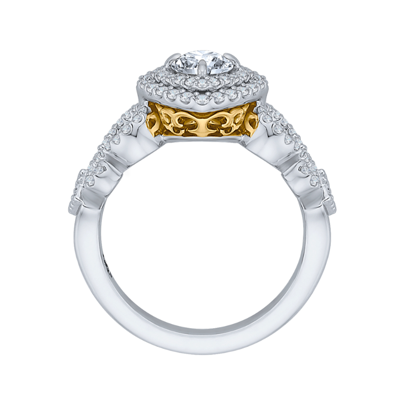 Round Diamond Double Halo Engagement Ring in 14K Two Tone Gold
