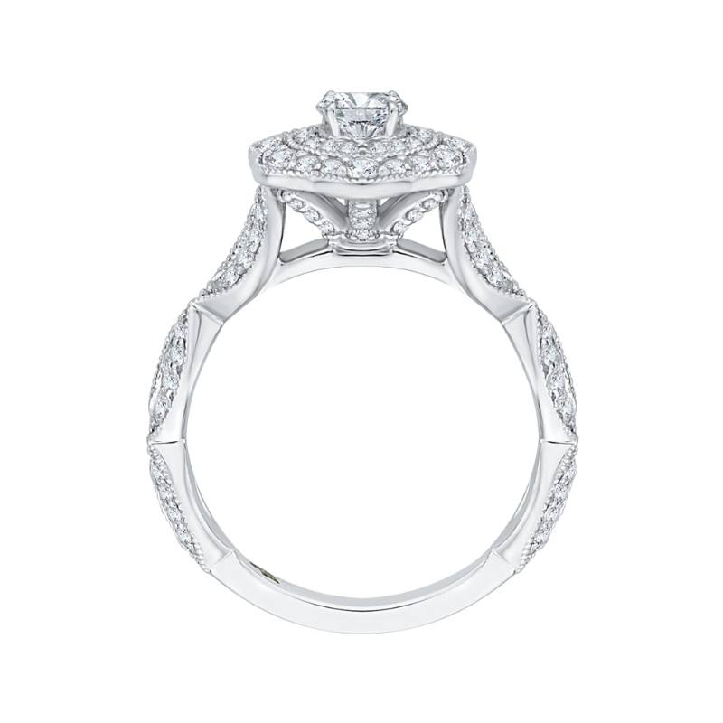 Round Diamond Floral Halo Engagement Ring in 14K White Gold