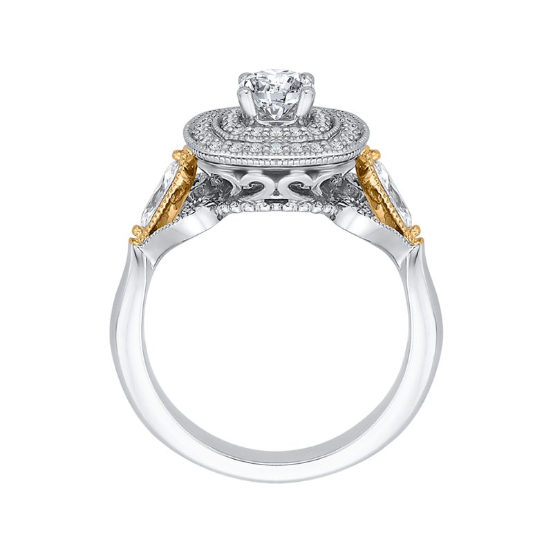 Round Diamond Double Halo Engagement Ring in 14K Two Tone Gold