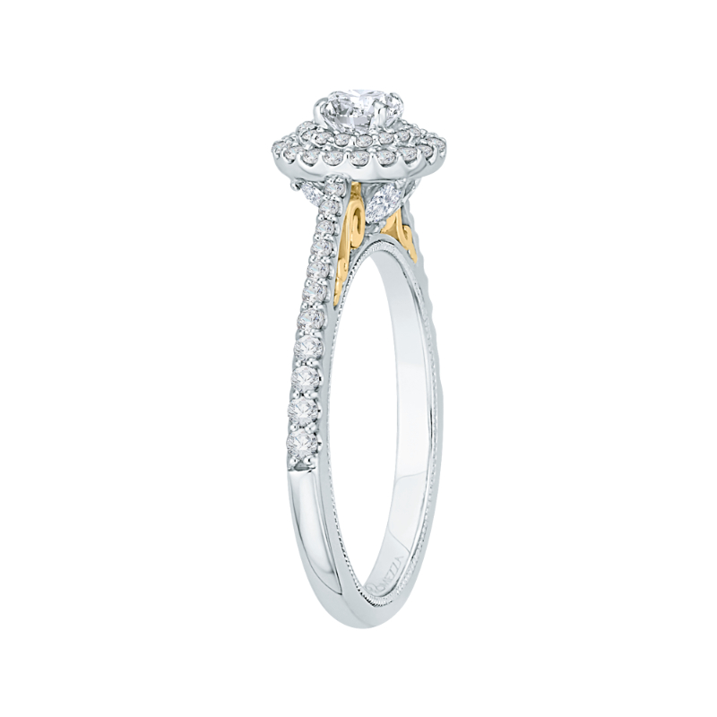 Round Diamond Double Halo Engagement Ring in 14K Two Tone Gold