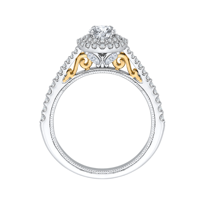 Round Diamond Double Halo Engagement Ring in 14K Two Tone Gold